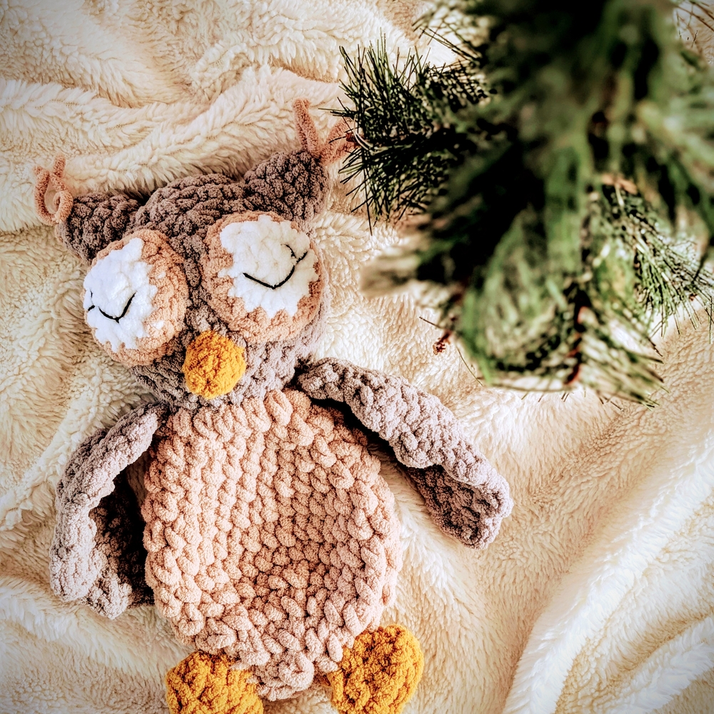 Plush Owl Toy with Brown and Yellow Accents